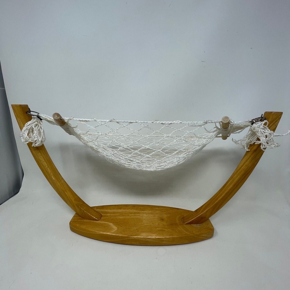 Rodyne Wooden Banana Hammock Fruit Stand White Mesh Net Wood Kitchen Storage